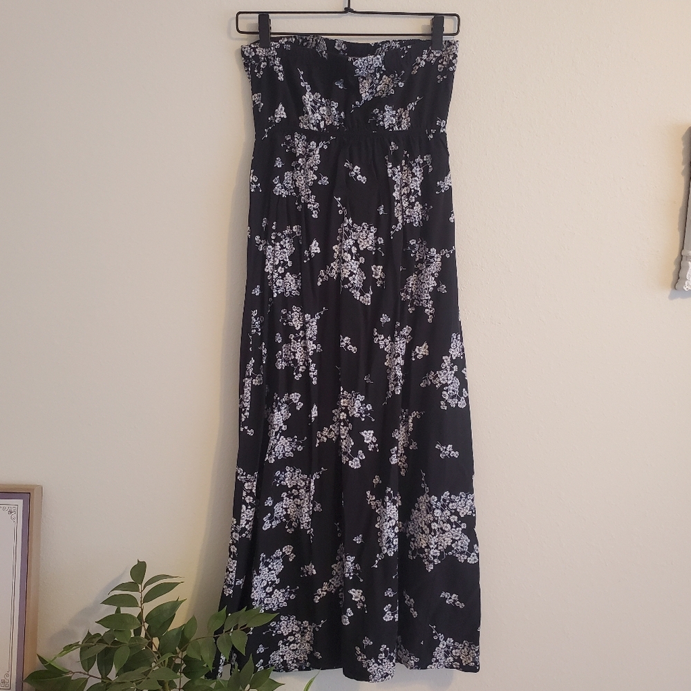 Old Navy Floral Strapless Maxi Dress, Navy Blue and White Cherry Blossoms Medium
